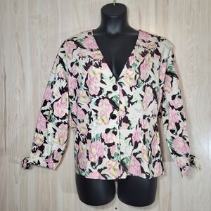 Jovie Ivory Floral Button-Up V-Neck Jacket Sz 3X